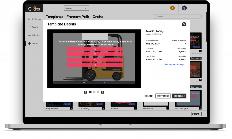 Kiosk Creation Screen on Laptop Showing Forklift Safety Question